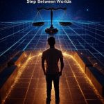 A man standing at a digital threshold that's glowing in gold